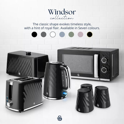 Swan Windsor Kettle & 2 Slice Toaster Kitchen Set (Black)