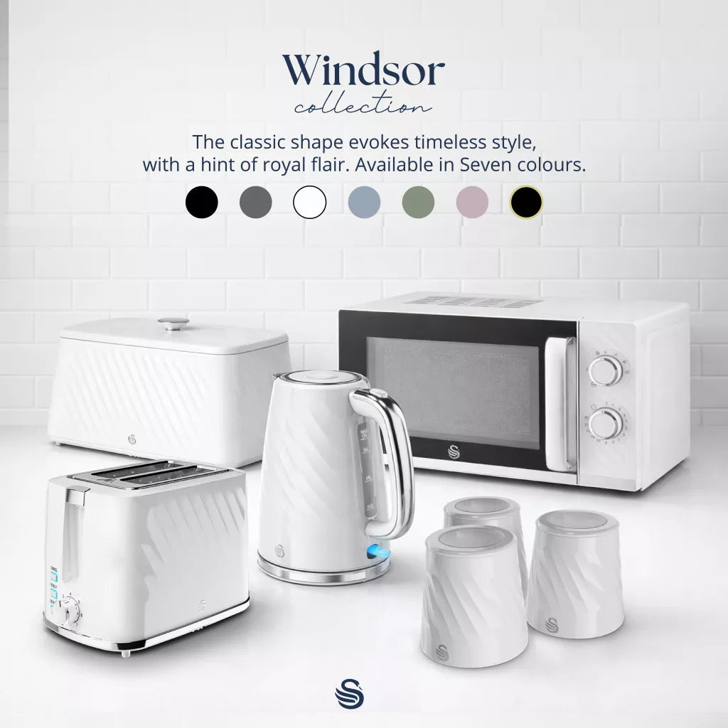 Swan Windsor Kettle & 2 Slice Toaster Kitchen Set (White)