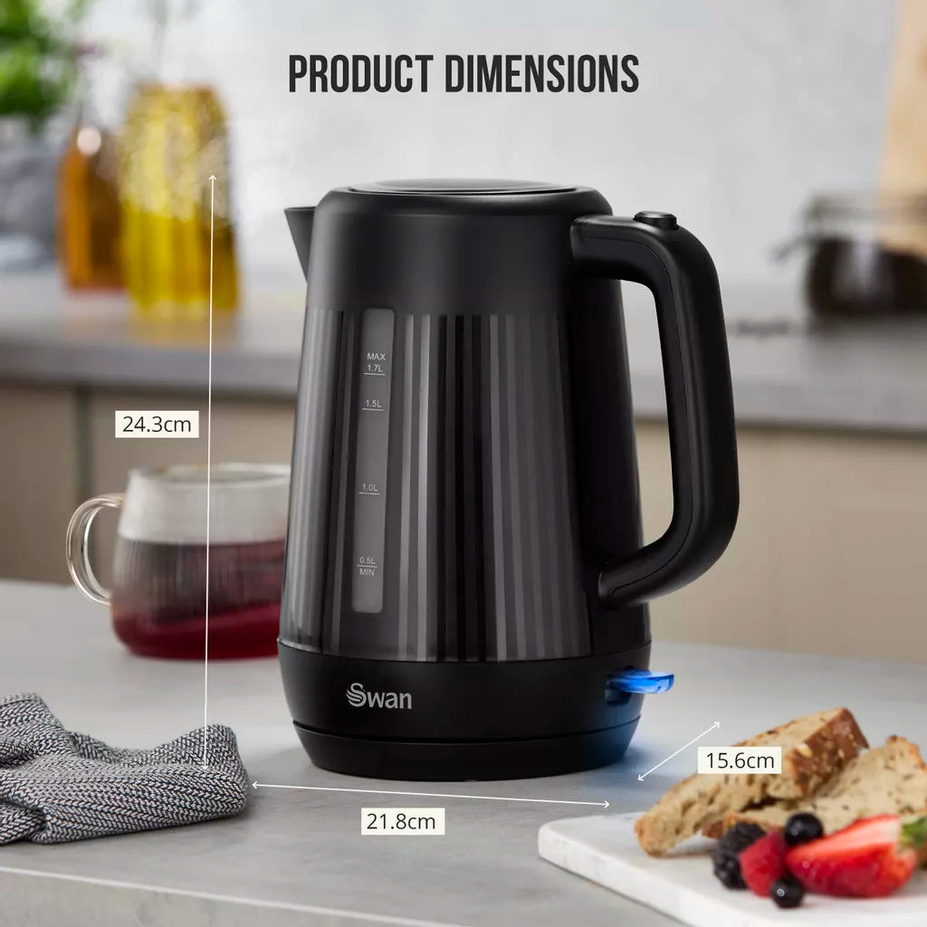 Swan Linea Electric Kettle & 2 Slice Toaster Kitchen Set (Black)