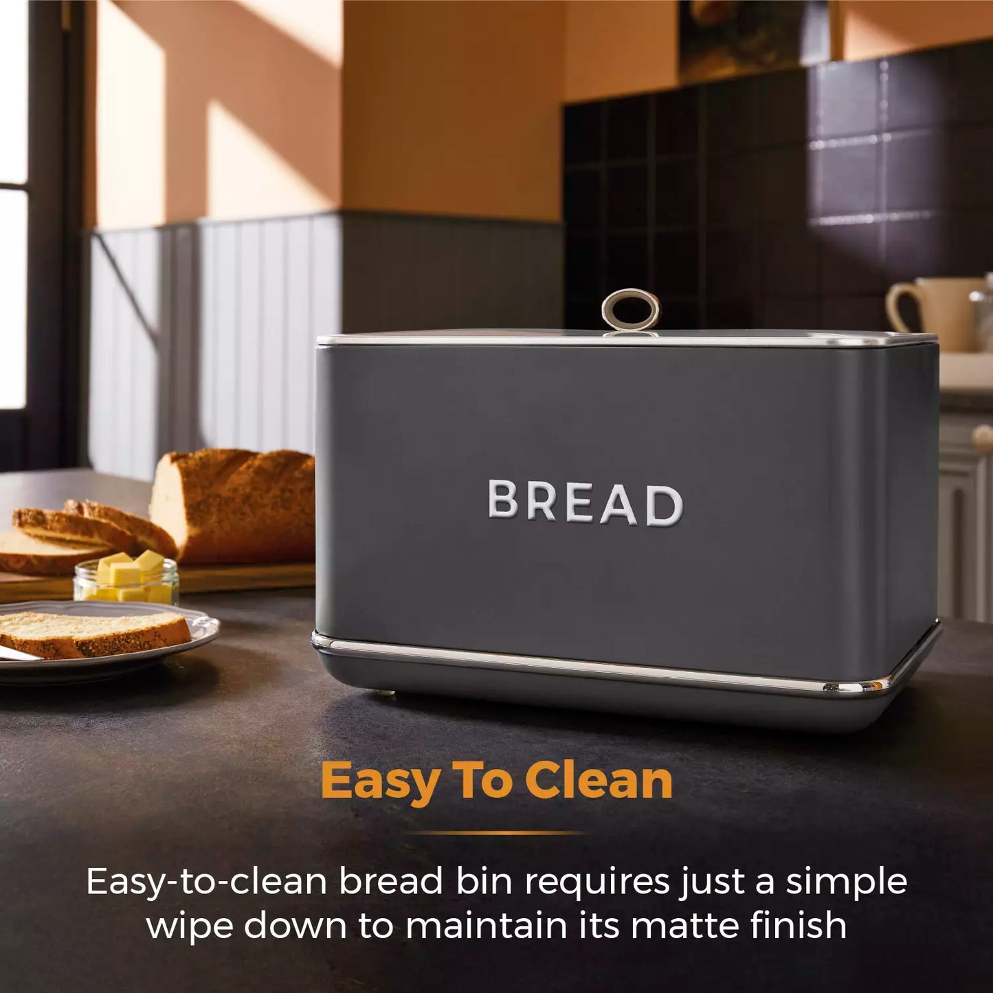 Tower Tower Renaissance Kettle, 4 Slice Toaster, Bread Bin & Canisters Kitchen Set (Grey)