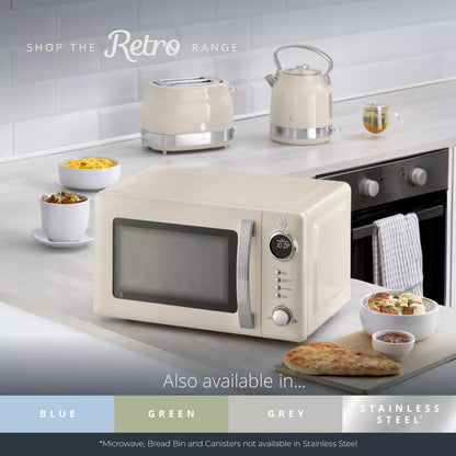 Swan Retro Pyramid Kettle, 4 Slice Toaster & Microwave Kitchen Set (Chantilly Cream)