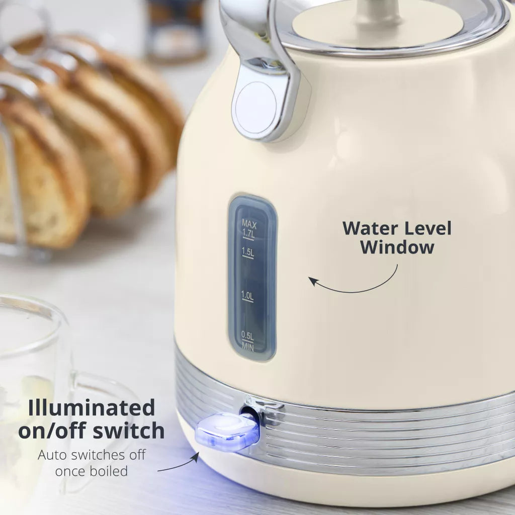 Swan Swan Retro Pyramid Kettle & 2 Slice Toaster Kitchen Set (Chantilly Cream)