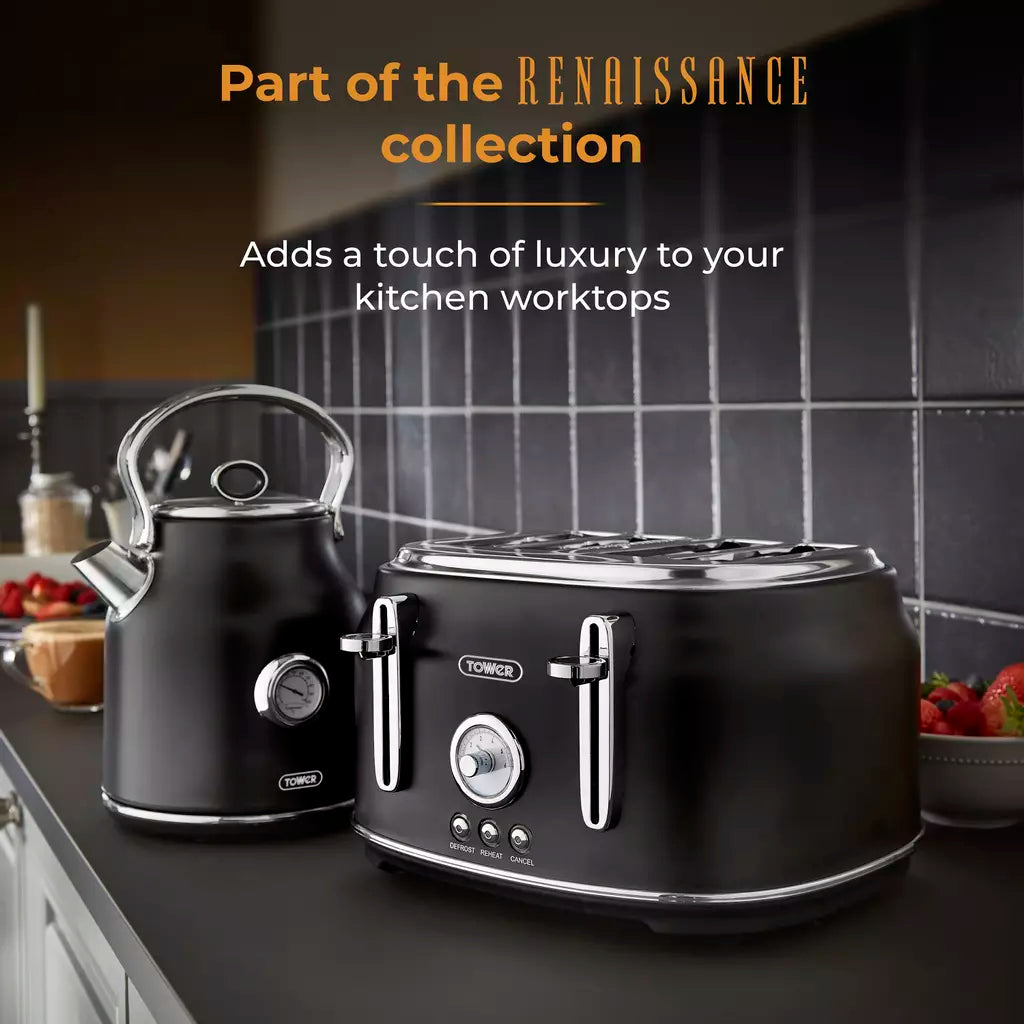 Tower Tower Renaissance Kettle & 4 Slice Toaster Kitchen Set (Black)