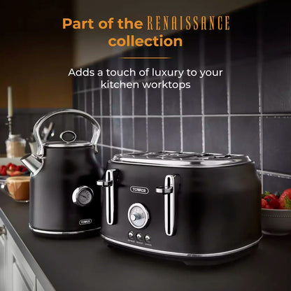 Tower Tower Renaissance Kettle & 4 Slice Toaster Kitchen Set (Black)