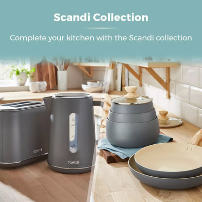 Tower Tower Scandi Kettle & 2 Slice Toaster Kitchen Set (Dark Grey)
