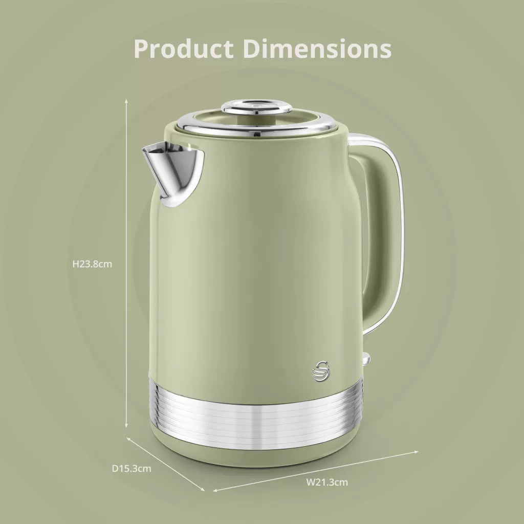 Swan Swan Retro Jug Kettle, 4 Slice Toaster, Bread Bin, Canisters Kitchen Set (Green)