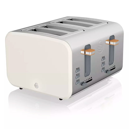 Swan Nordic Jug Kettle, 4 Slice Toaster & Microwave Kitchen Set (Cotton White)