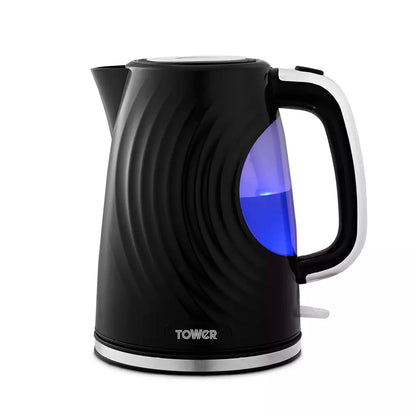 Tower Black Kettle Cordless Kitchen Sonar Textured Chrome Accents T10083BLK