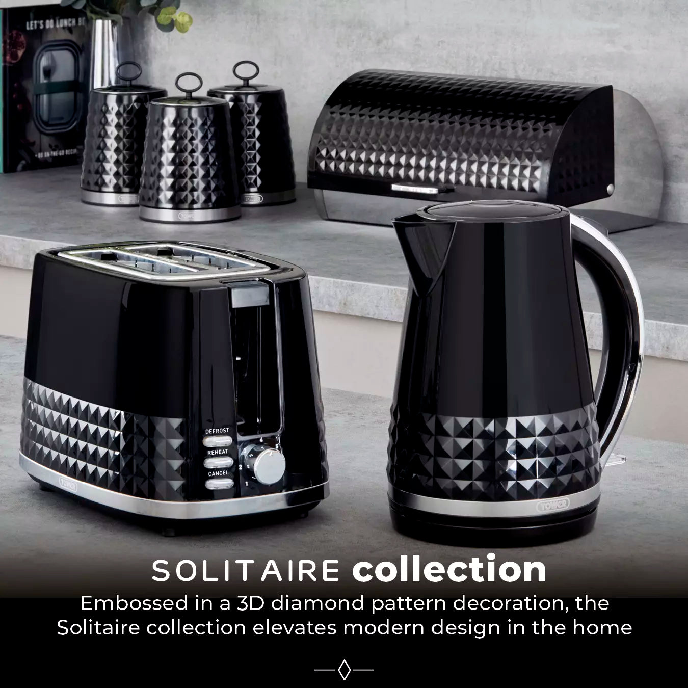 Tower Tower Solitaire Bread Bin & Canisters Kitchen Storage Set (Black)