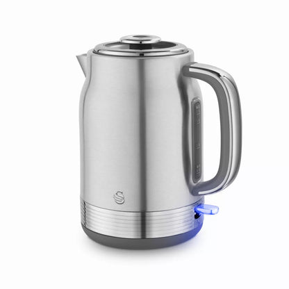 Stainless steel retro electric jug kettle with curved handle and round lid
