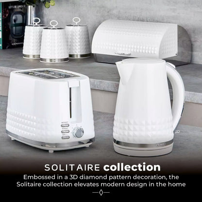Tower Tower Solitaire Kettle, 2 Slice Toaster, Bread Bin & Canisters Kitchen Set (White)