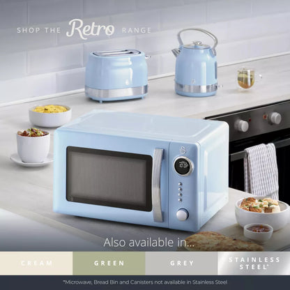 Swan Retro Pyramid Kettle, 4 Slice Toaster & Microwave Kitchen Set (Blue)