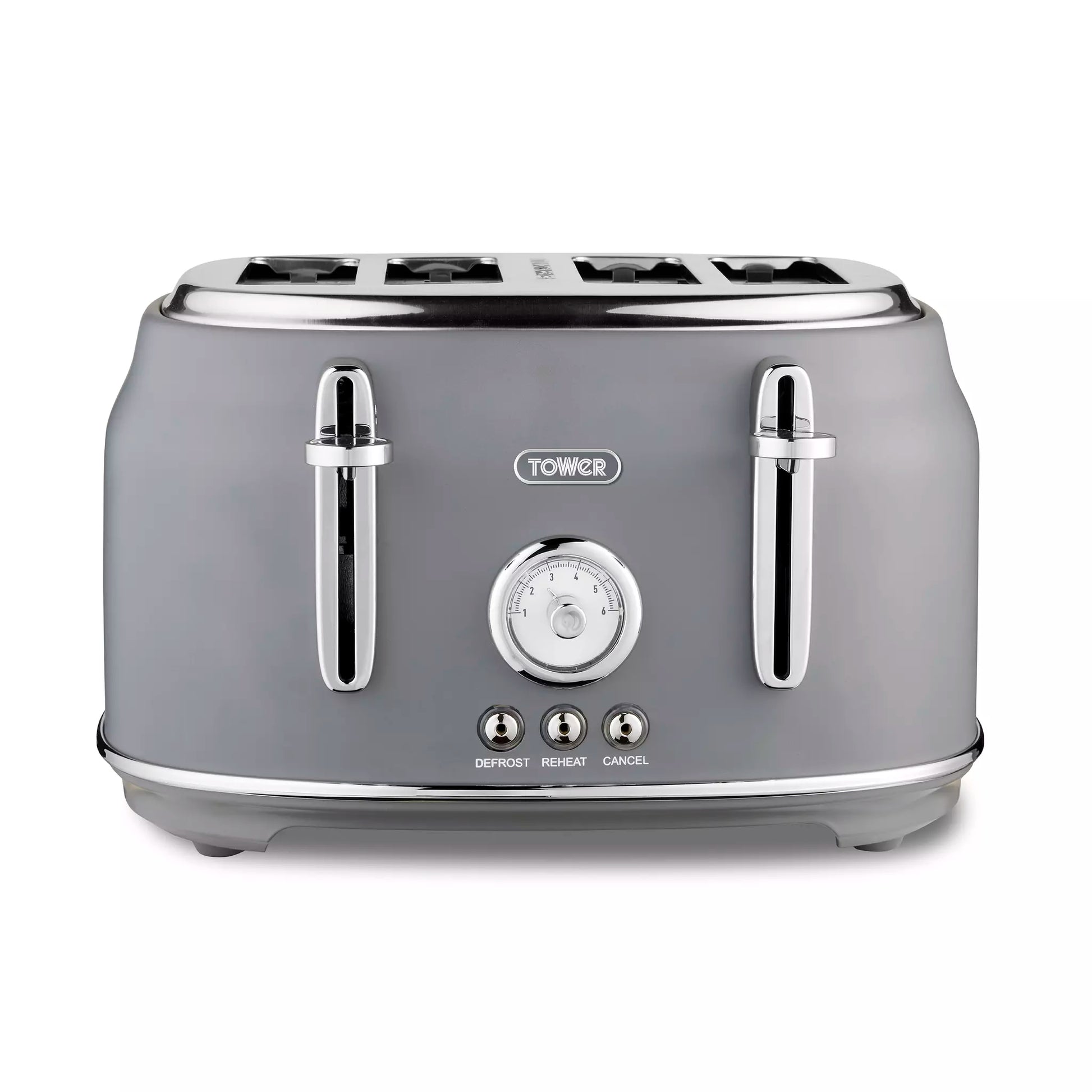 Tower Tower Renaissance Kettle, 4 Slice Toaster, Bread Bin & Canisters Kitchen Set (Grey)