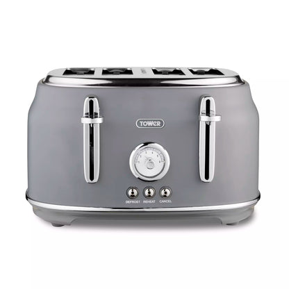 Tower Tower Renaissance Kettle, 4 Slice Toaster, Bread Bin & Canisters Kitchen Set (Grey)