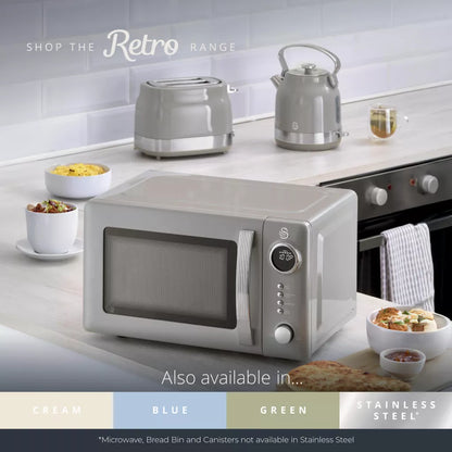 Swan Retro Pyramid Kettle, 4 Slice Toaster & Microwave Kitchen Set (Grey)