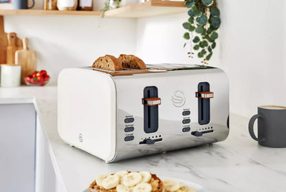 Swan Nordic Jug Kettle, 4 Slice Toaster & Microwave Kitchen Set (Cotton White)