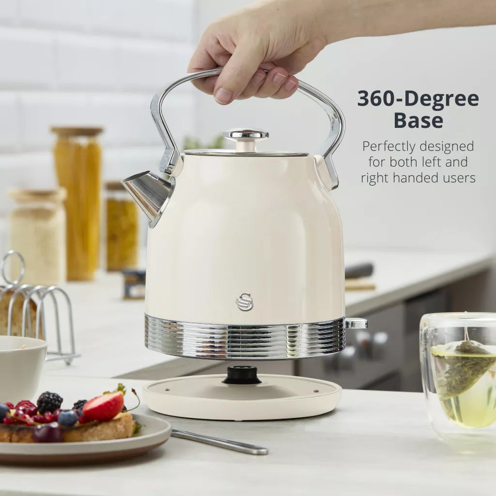 Swan Swan Retro Pyramid Kettle & 2 Slice Toaster Kitchen Set (Chantilly Cream)