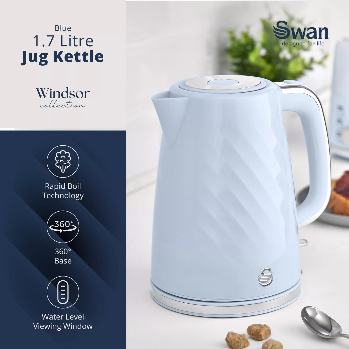 Swan 1.7L Textured Windsor Kettle SK14611BLU (Midnight Blue)