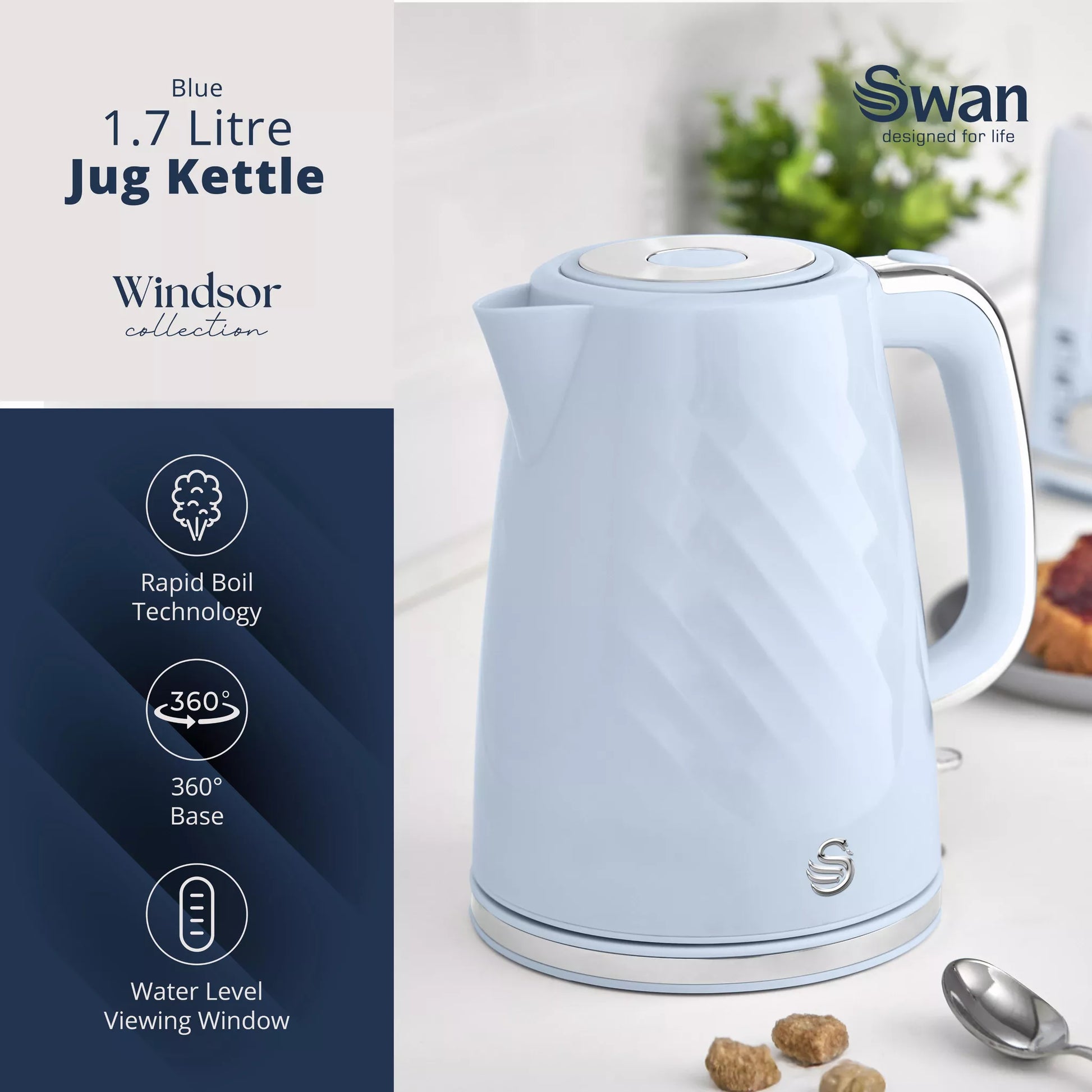 Swan 1.7L Textured Windsor Kettle SK14611BLU (Midnight Blue)