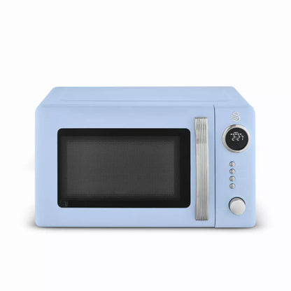 Swan Retro Pyramid Kettle, 4 Slice Toaster & Microwave Kitchen Set (Blue)