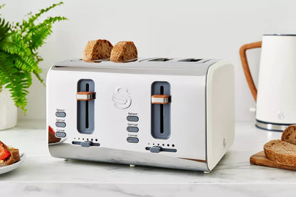 Swan Nordic Jug Kettle, 4 Slice Toaster & Microwave Kitchen Set (Cotton White)