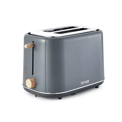 Tower Tower Scandi Kettle & 2 Slice Toaster Kitchen Set (Dark Grey)