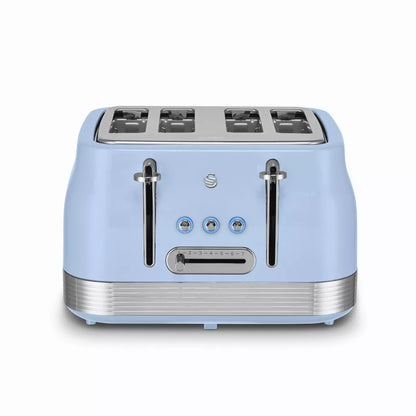 Light blue retro 4-slice toaster with chrome levers and control panel