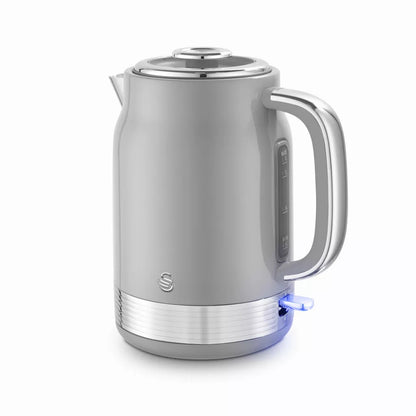 Swan Retro Jug Kettle, 4 Slice Toaster, Bread Bin, Canisters & Microwave (Grey)