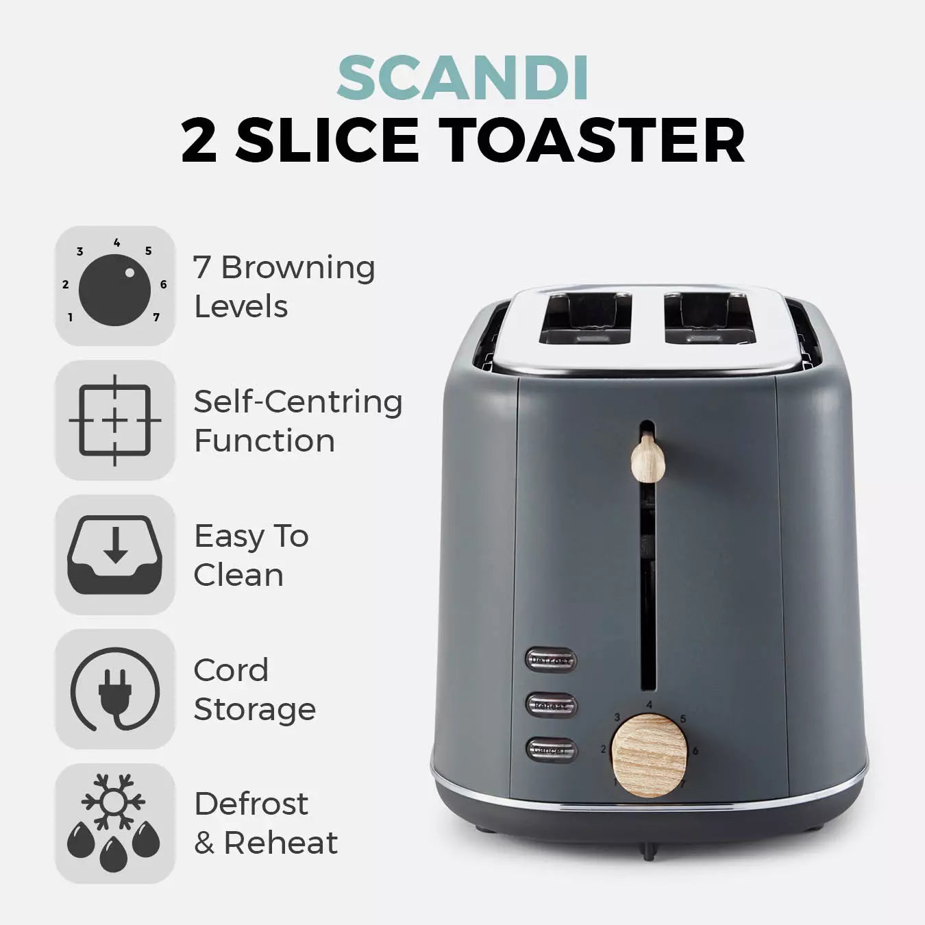 Tower Tower Scandi Kettle & 2 Slice Toaster Kitchen Set (Dark Grey)