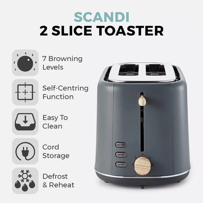 Tower Tower Scandi Kettle & 2 Slice Toaster Kitchen Set (Dark Grey)