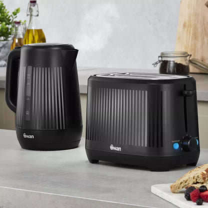 Swan Linea Electric Kettle & 2 Slice Toaster Kitchen Set (Black)