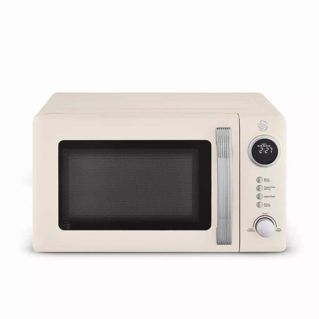 Swan Retro Pyramid Kettle, 4 Slice Toaster & Microwave Kitchen Set (Chantilly Cream)