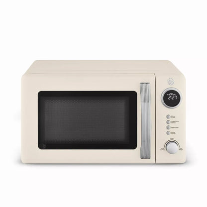 Swan Retro Pyramid Kettle, 4 Slice Toaster & Microwave Kitchen Set (Chantilly Cream)