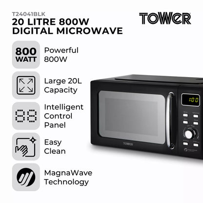 Tower Solitaire Kettle, 2 Slice Toaster & Microwave Kitchen Set (Black)