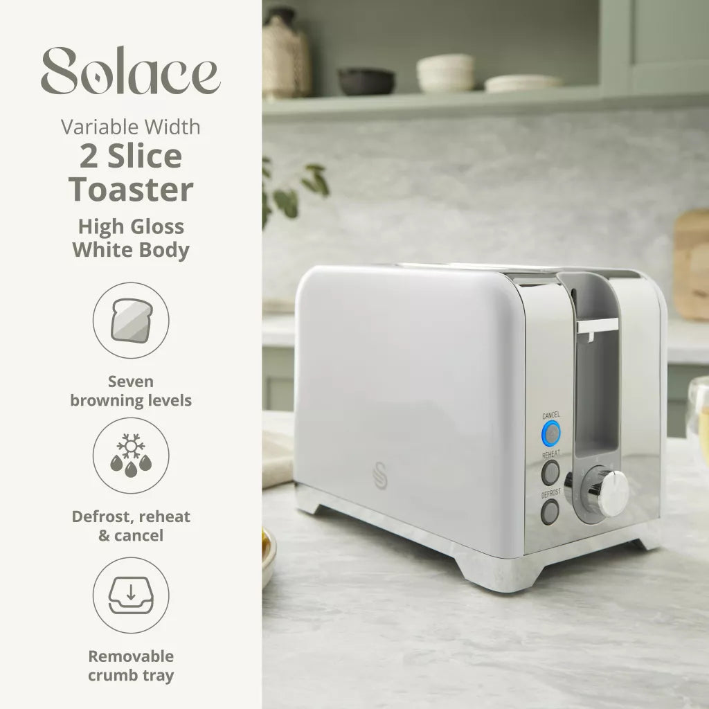 Swan Solace Jug Kettle, 2 Slice Toaster & Microwave Kitchen Set (White)