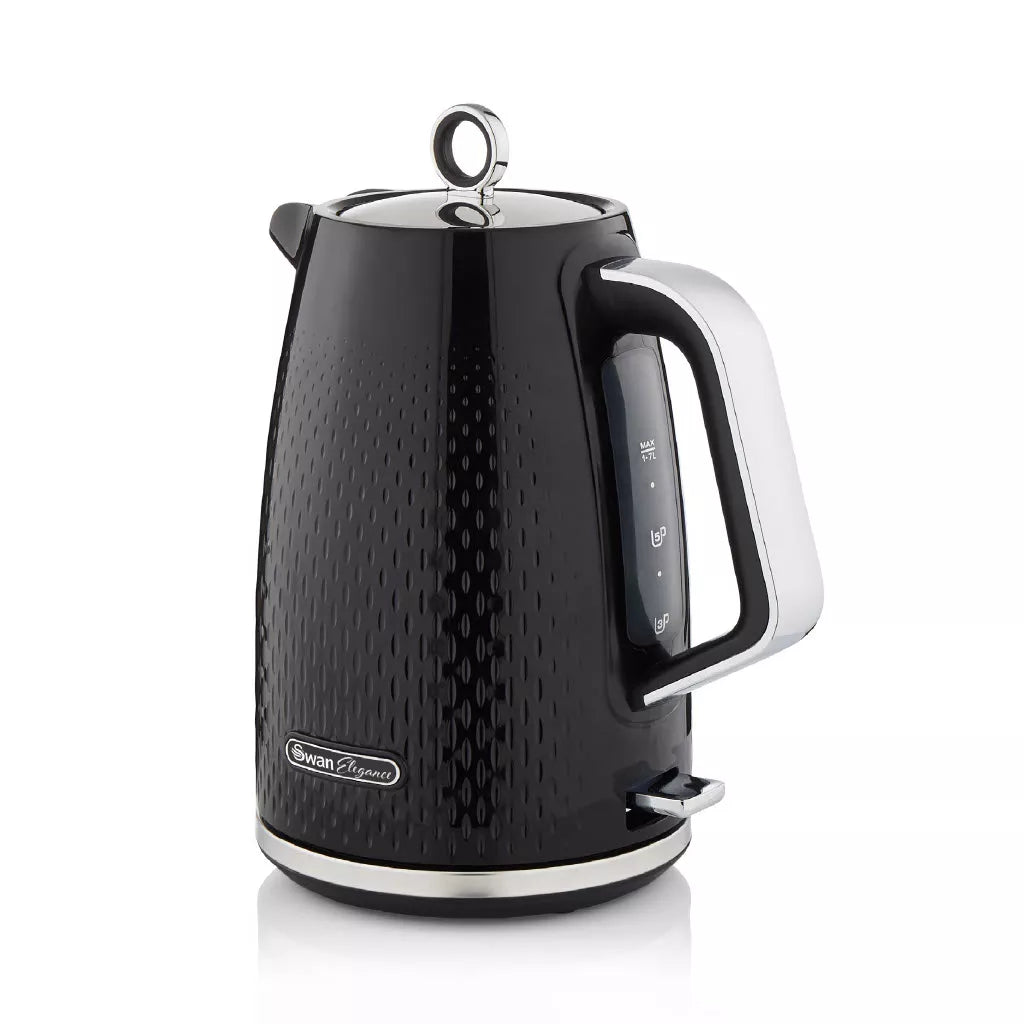 Swan Elegance Jug Kettle, 4 Slice Toaster & Microwave Kitchen Set (Black)