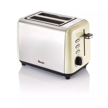 Swan Swan Townhouse Kettle, 2 Slice Toaster, Bread Bin, Canisters Kitchen Set (Cream)