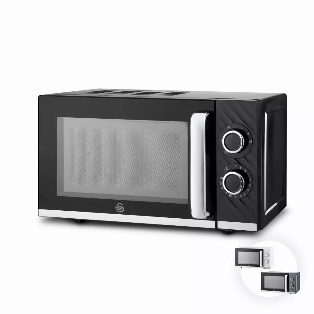 Swan Windsor Kettle, 2 Slice Toaster & Microwave Kitchen Set (Black)