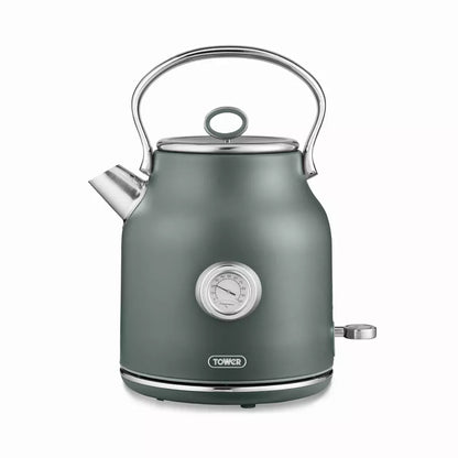 Forest green kettle with chrome handle and spout, round temperature dial