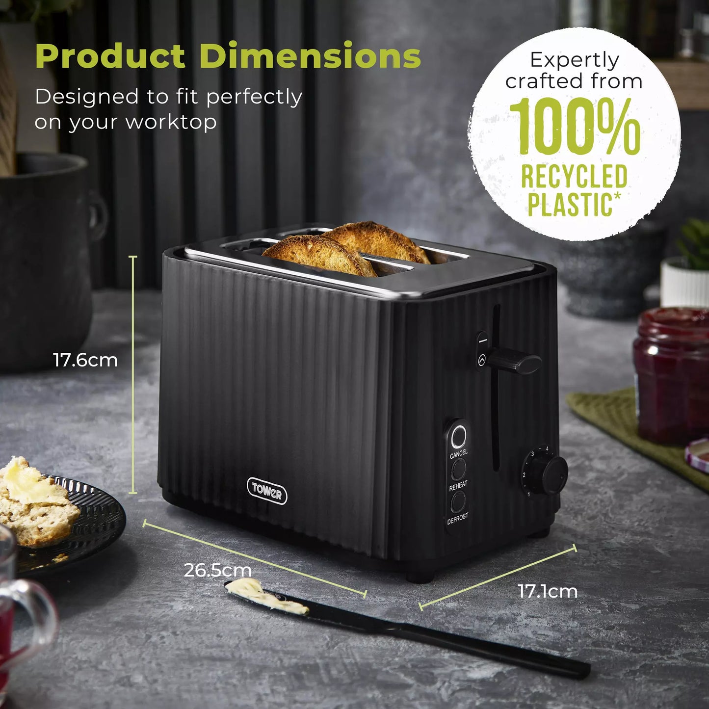 Tower ECOFORM 2 Slice Toaster T20102BLK (Black)