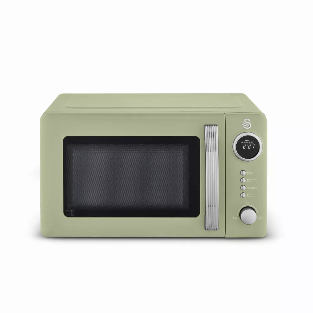Swan Retro Pyramid Kettle, 4 Slice Toaster & Microwave Kitchen Set (Green)