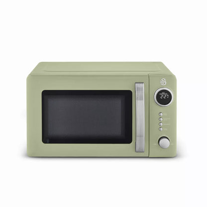 Swan Retro Pyramid Kettle, 4 Slice Toaster & Microwave Kitchen Set (Green)