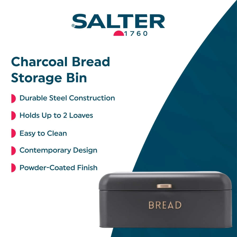 Salter Salter Pebble Bread Bin & Tea, Coffee, Sugar Canisters Storage Set (Charcoal)