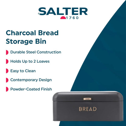 Salter Salter Pebble Bread Bin & Tea, Coffee, Sugar Canisters Storage Set (Charcoal)