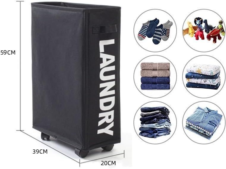 Easy-Rolling Wheeled Black Laundry Basket