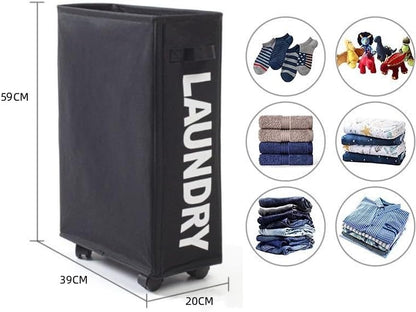 Easy-Rolling Wheeled Black Laundry Basket