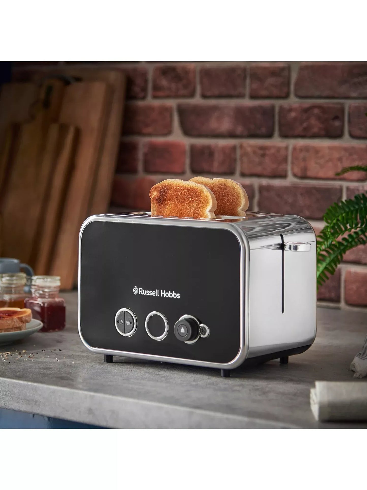 Russell Hobbs Distinctions Pyramid Kettle & 2 Slice Toaster Kitchen Set (Black)