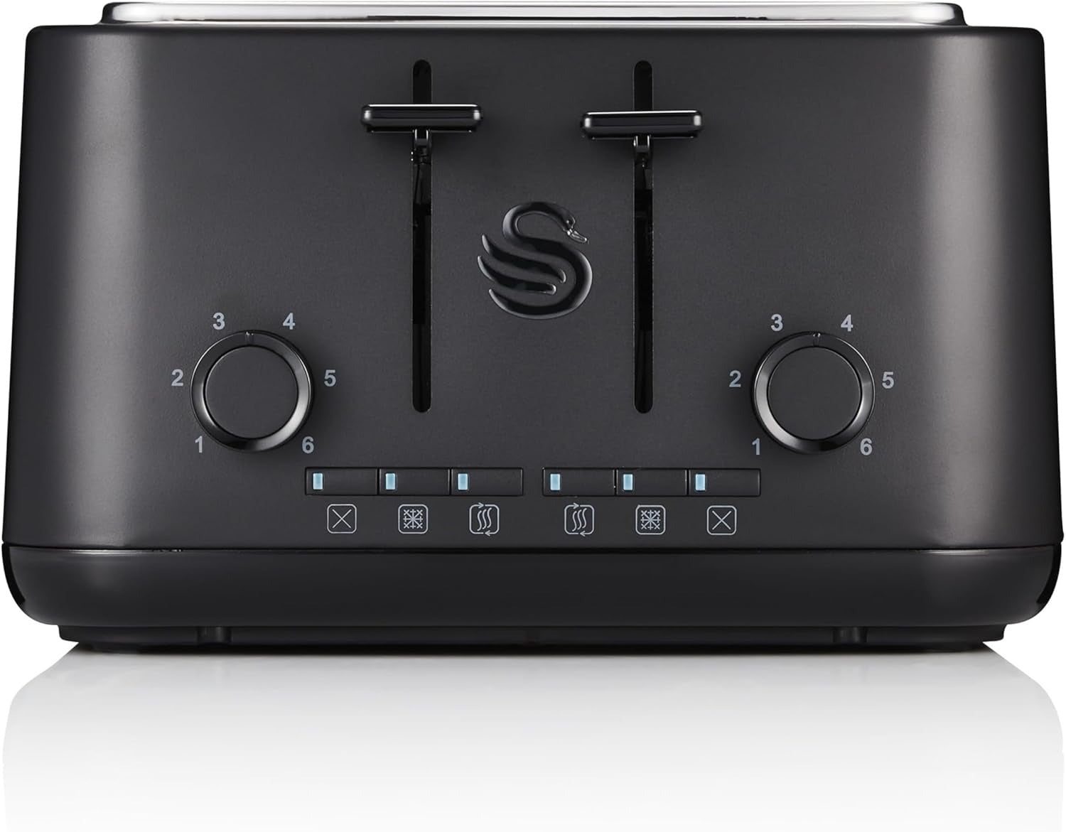 Matt black 4-slice toaster front panel with dial controls