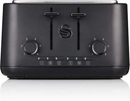 Matt black 4-slice toaster front panel with dial controls