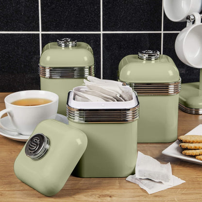 Swan Retro Jug Kettle & Canisters Matching Kitchen Set (Green)